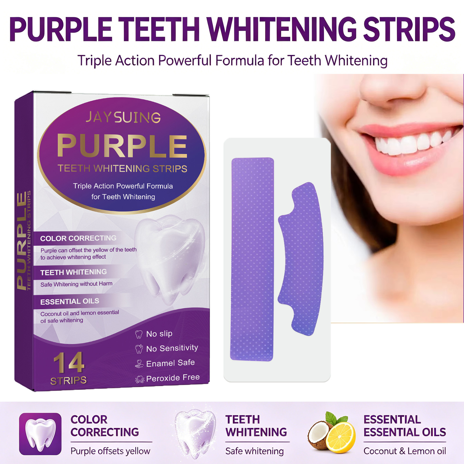 Teeth Whitening With Coconut Oil - 보라색 치아 미백 스트립 치아 얼룩