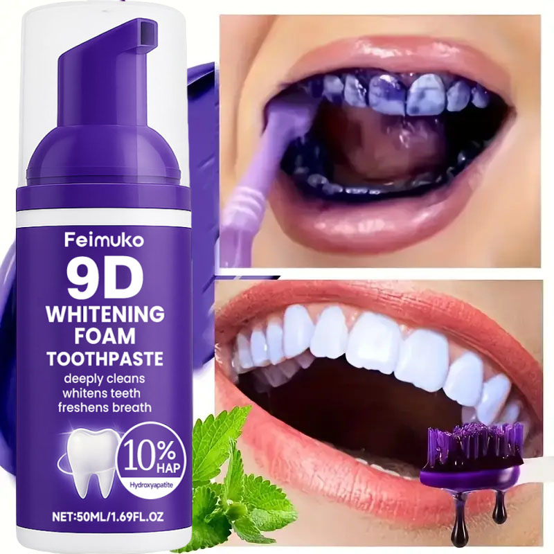 9D 퍼플 치아 미백 치약 무스, 누런 치아 및 플라그 - Teeth Whitening Yellow Teeth 리뷰 및 가격
