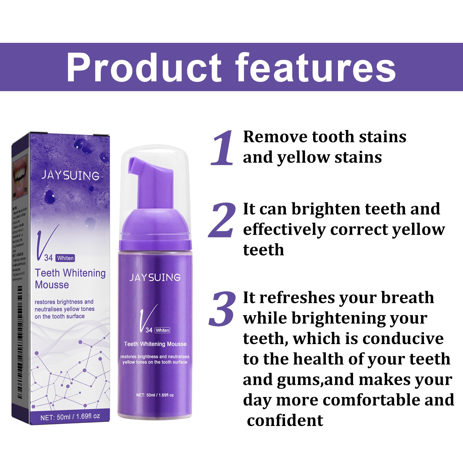 V34 무스 치아 세척 치약, 효과적인 치아 미백 제거 - Teeth Whitening Yellow Teeth 리뷰 및 가격